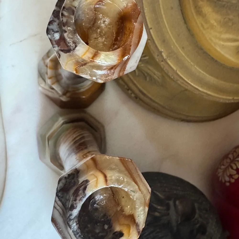 Vintage Caramel Slag Marble Candlestick Holders – Set of 2 - Picture 6 of 7